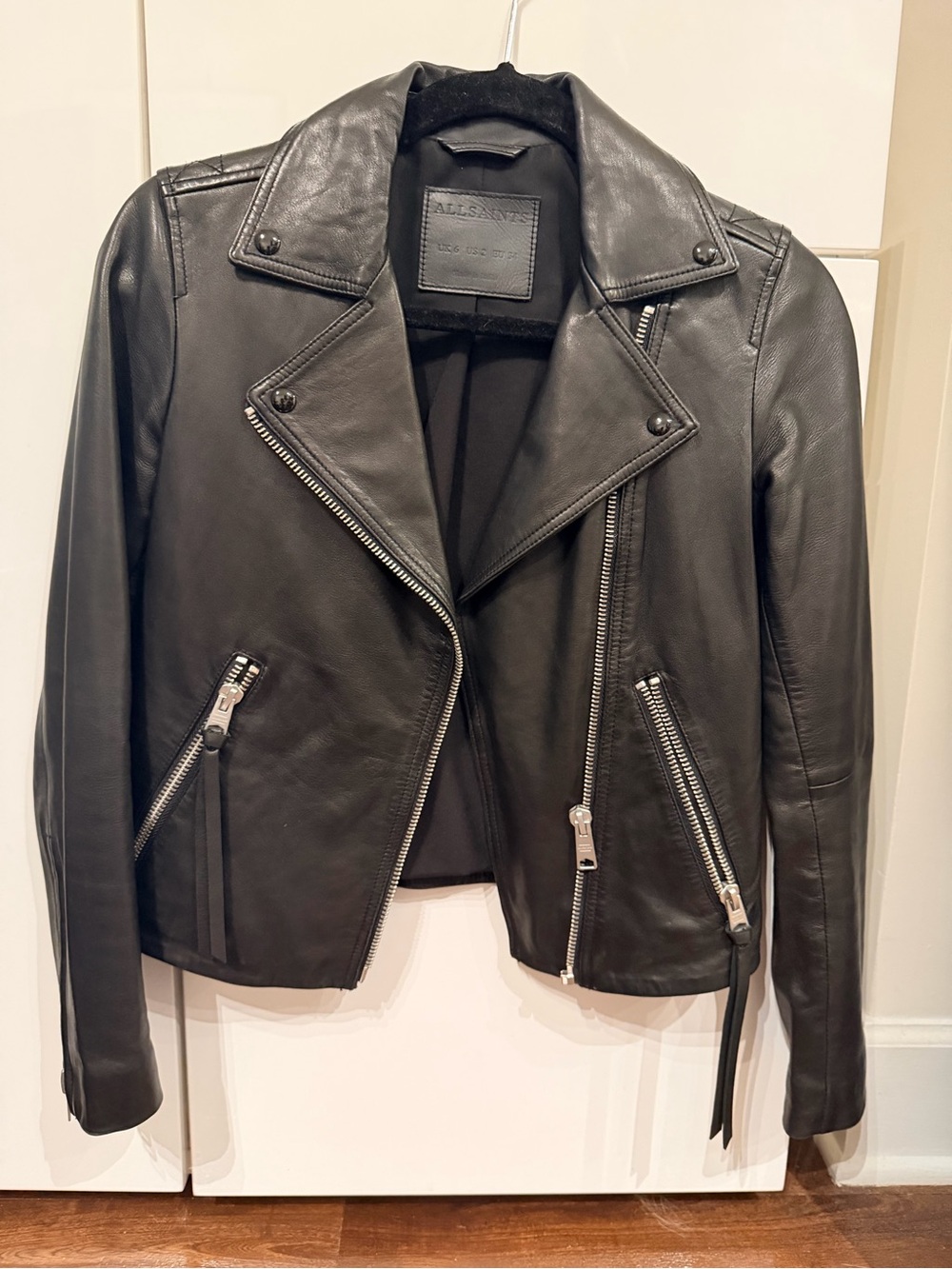 All Saints Dalby Leather Jacket with Silver Zips